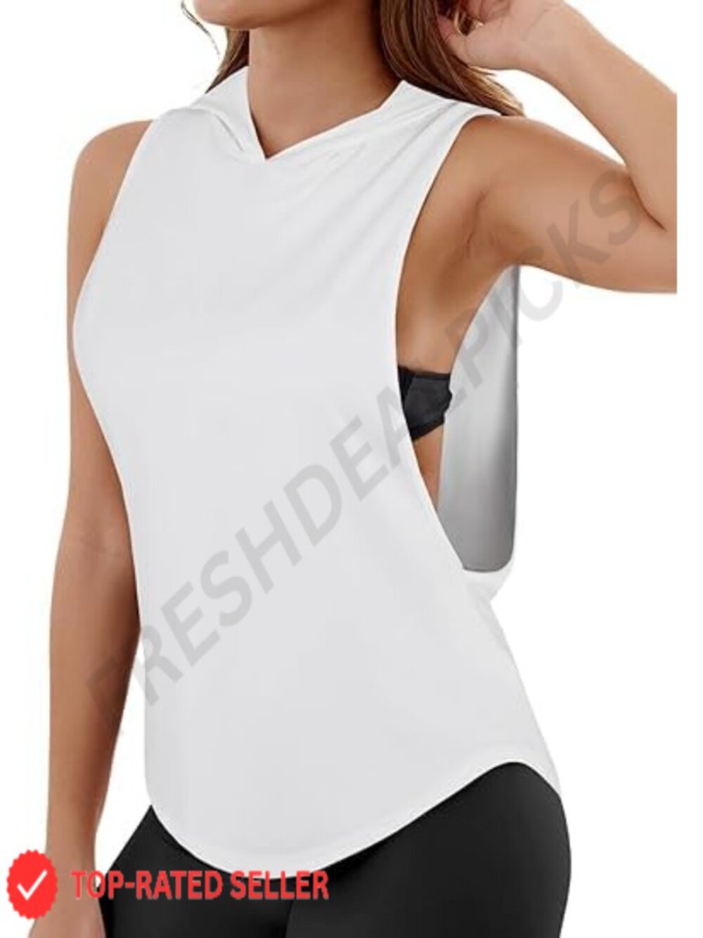 Women Sleeveless Hooded Tank Top Stretch Workout Gym Yoga Athletic Shirt
